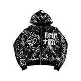 MIXED EMOTION Graphic Monogram Zip-Up Hoodie