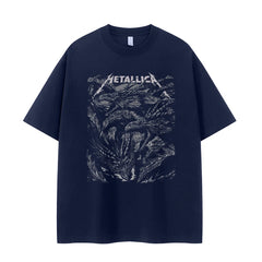 Metallica metal band retro American street niche design sense dark vtg rock short sleeved T-shirt gray