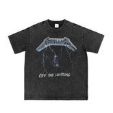 Metallica Direct Spray Washed Old Grey Rock Band Retro American Street Punk Loose Short Sleeve T-shirt