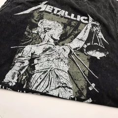 欧美单男式无袖T恤砍袖背心透气印花Metallica金属摇滚乐队做旧