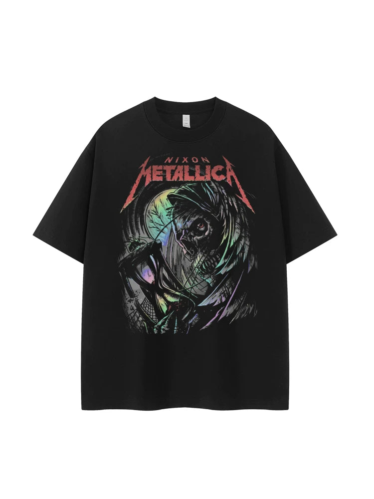 Metallica metal band retro American street niche design, dark shoulder rock short sleeved T-shirt