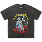 Washed vintage T-shirt metallica metal band American retro short sleeved rock round neck couple pure cotton