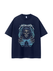 Metallica metal band retro American street dark skeleton shoulder loose cotton rock short sleeved T-shirt