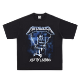 Metallica Band Rock T-shirt Heavy Metal Lightning Print Heavy Cotton Washed Old High Street Trendy Loose