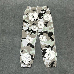 "Denim Tears" Grey & Sage Camo Floral Pattern Oversized Sweatpants