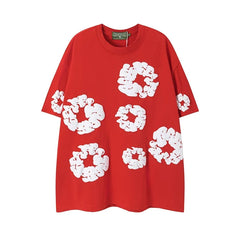 Denim Tears Cotton Wreath Graphic T-Shirt - Red / Oversized Streetwear