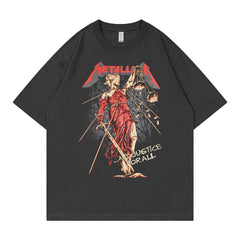 Metallica metal band retro American street vtg loose shoulder pure cotton round neck rock short sleeved T-shirt