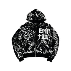 MIXED EMOTION Graphic Monogram Zip-Up Hoodie
