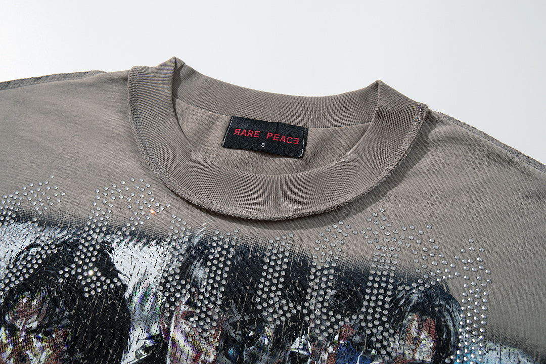 Rare Peace Vintage Aura Rhinestone Graphic Streetwear T-Shirt