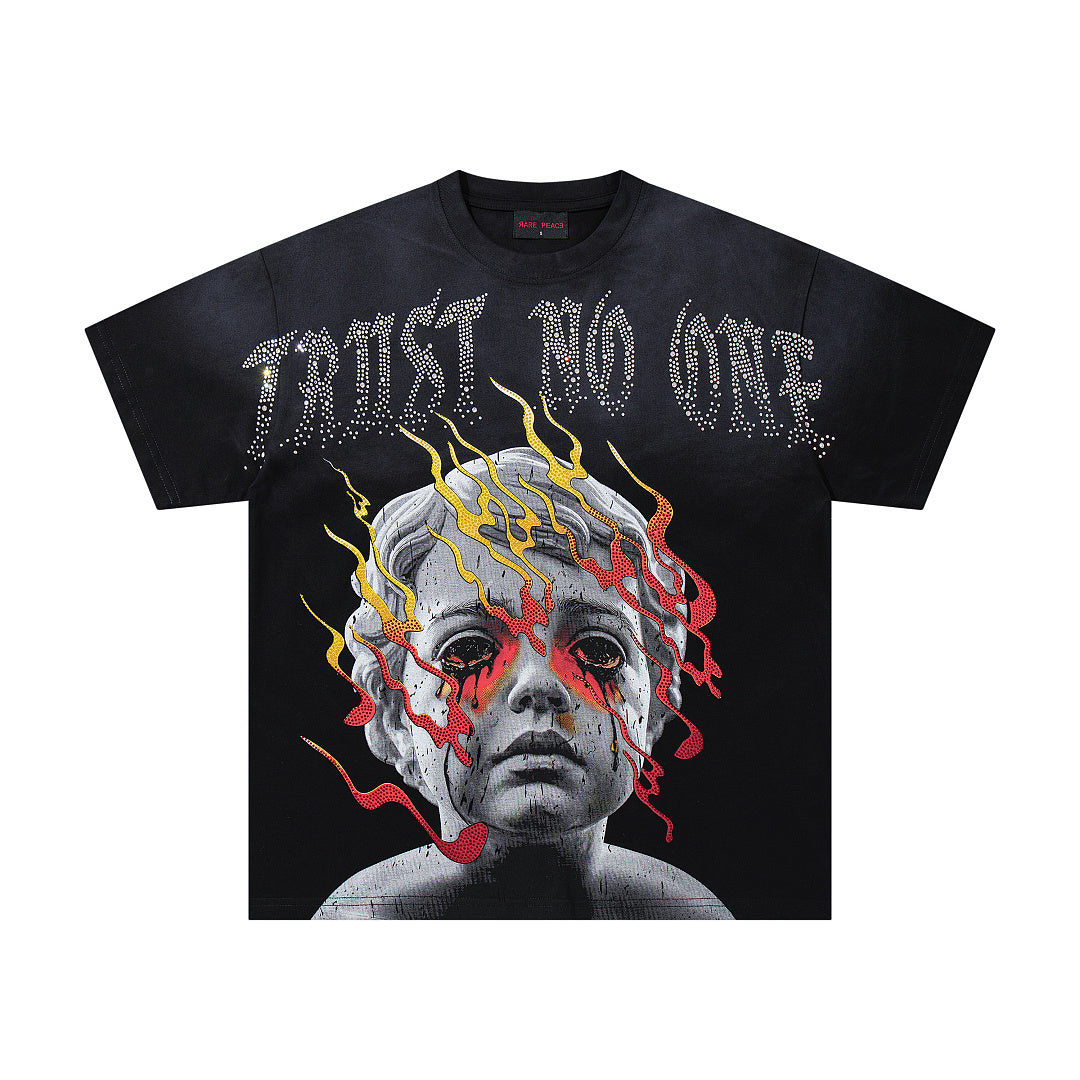 Rare Peace Washed Crystal Art Graphic Relaxed Fit Tee
