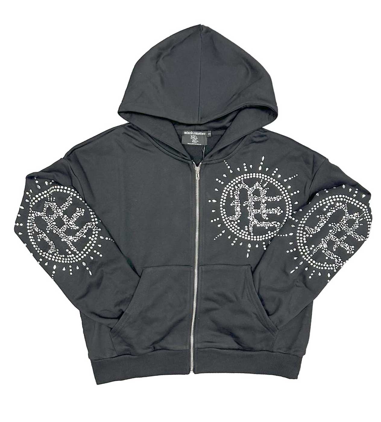 Mixed Emotions Eclipse Rhinestone Hoodie Acid Wash Grey
