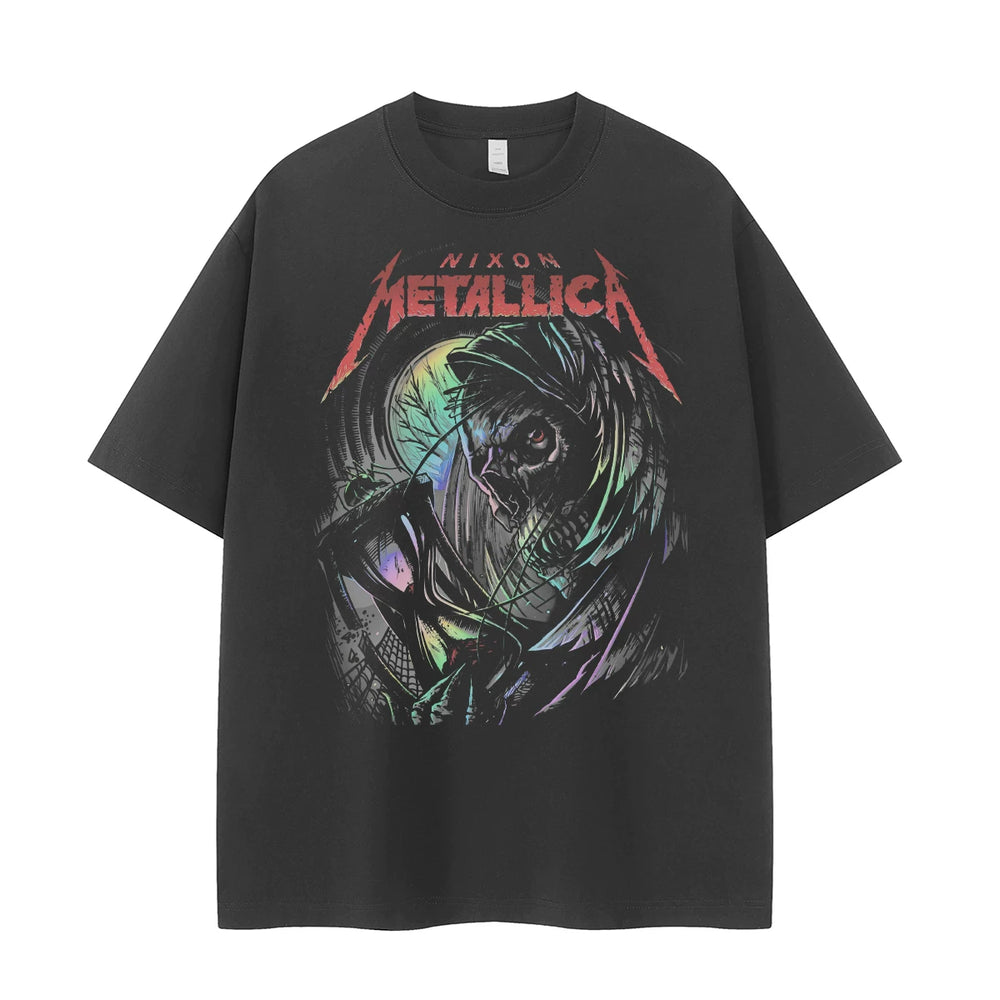 Metallica metal band retro American street niche design, dark shoulder rock short sleeved T-shirt