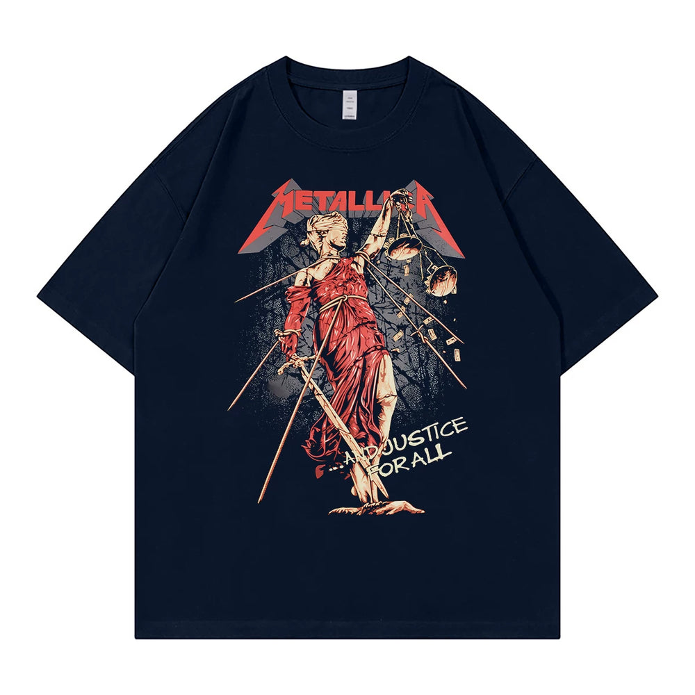 Metallica metal band retro American street vtg loose shoulder pure cotton round neck rock short sleeved T-shirt
