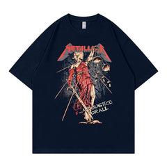 Metallica metal band retro American street vtg loose shoulder pure cotton round neck rock short sleeved T-shirt