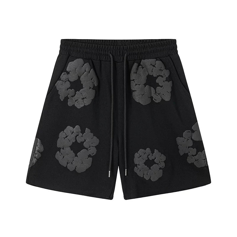Denim Tears Cotton Wreath Graphic Shorts - Black / Stealth Edition