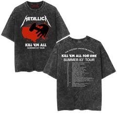 Metallica rock band heavy metal distressed washed American retro wax printed men's loose short sleeved T-shirt (8)