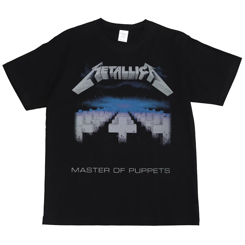 Metallica Metal Products Rock Band Digital Print American Street Hip Hop Retro Black Short sleeved T-shirt