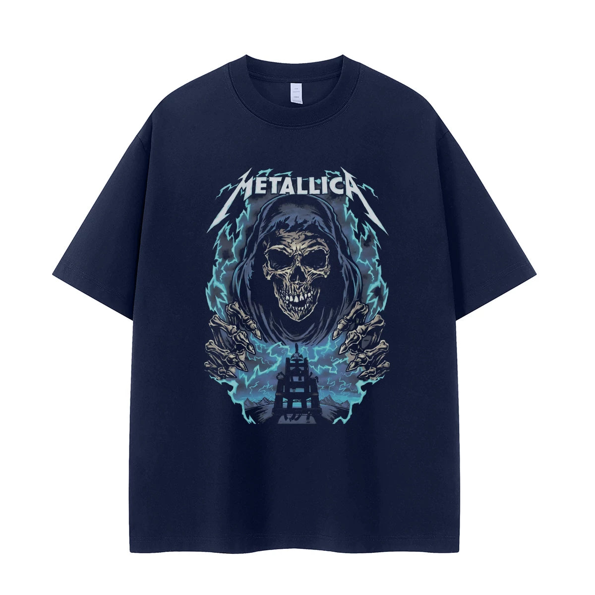 Metallica metal band retro American street dark skeleton shoulder loose cotton rock short sleeved T-shirt