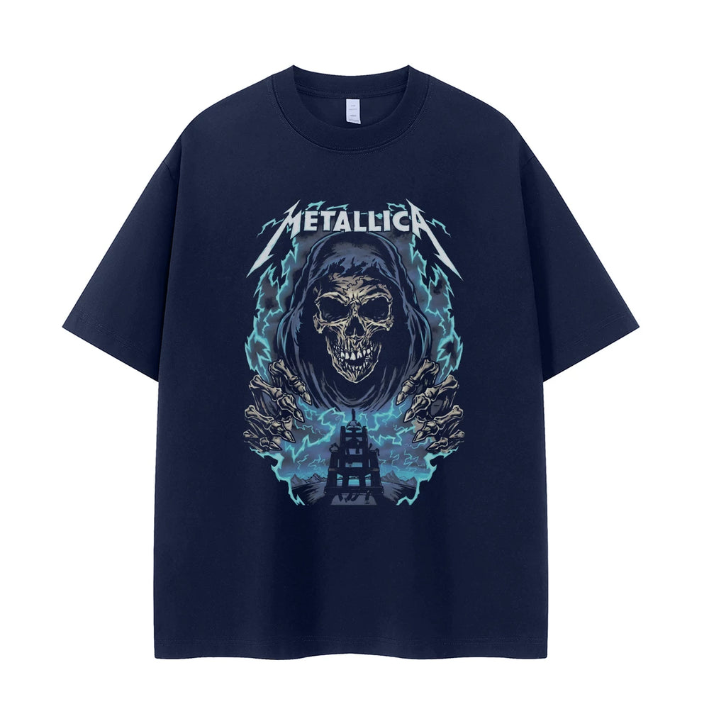 Metallica metal band retro American street dark skeleton shoulder loose cotton rock short sleeved T-shirt