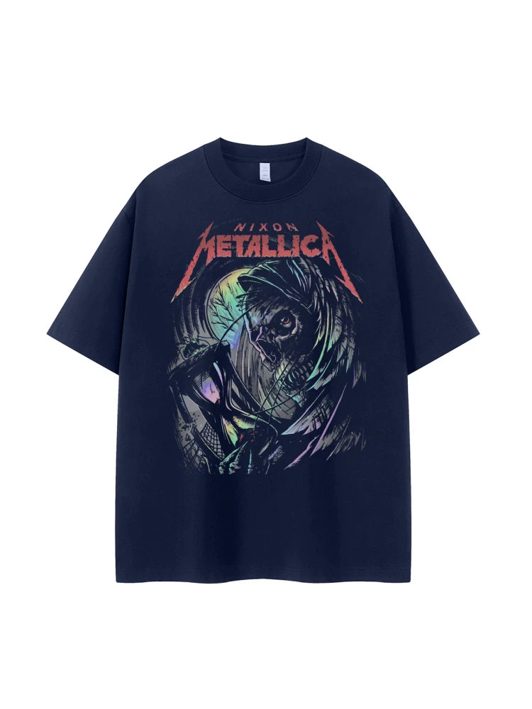 Metallica metal band retro American street niche design, dark shoulder rock short sleeved T-shirt