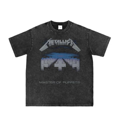 Metallica Direct Spray Washed Old Grey Rock Band Retro American Street Punk Loose Short Sleeve T-shirt
