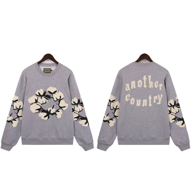 "Denim Tears" Another Country Cotton Wreath Oversized Grey Sweatshirt