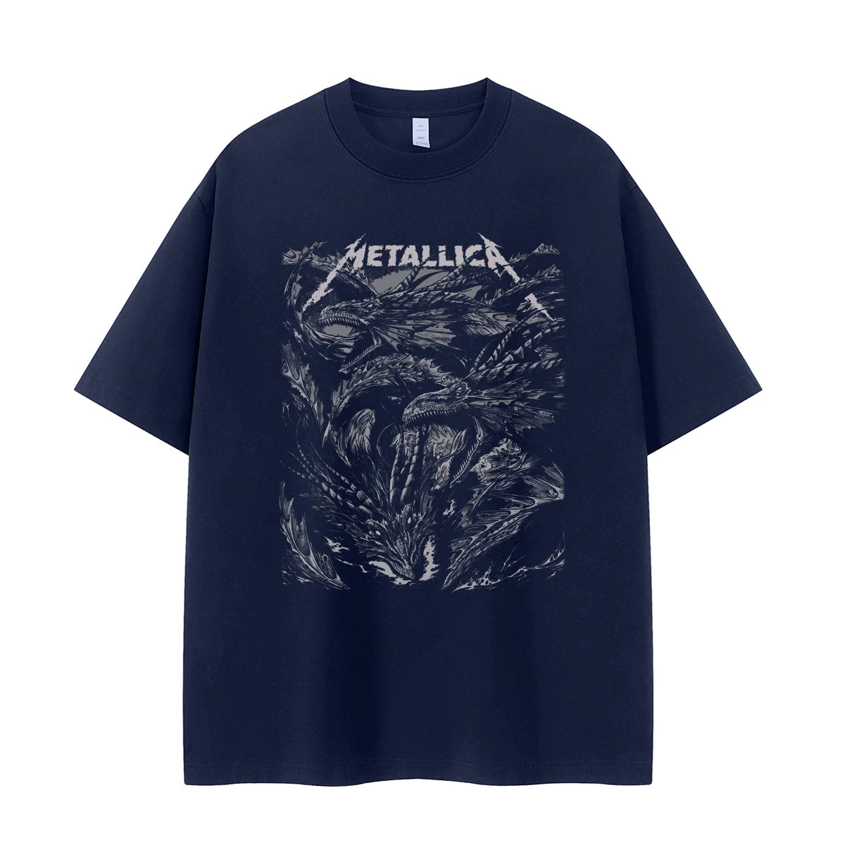 Metallica metal band retro American street niche design sense dark vtg rock short sleeved T-shirt gray