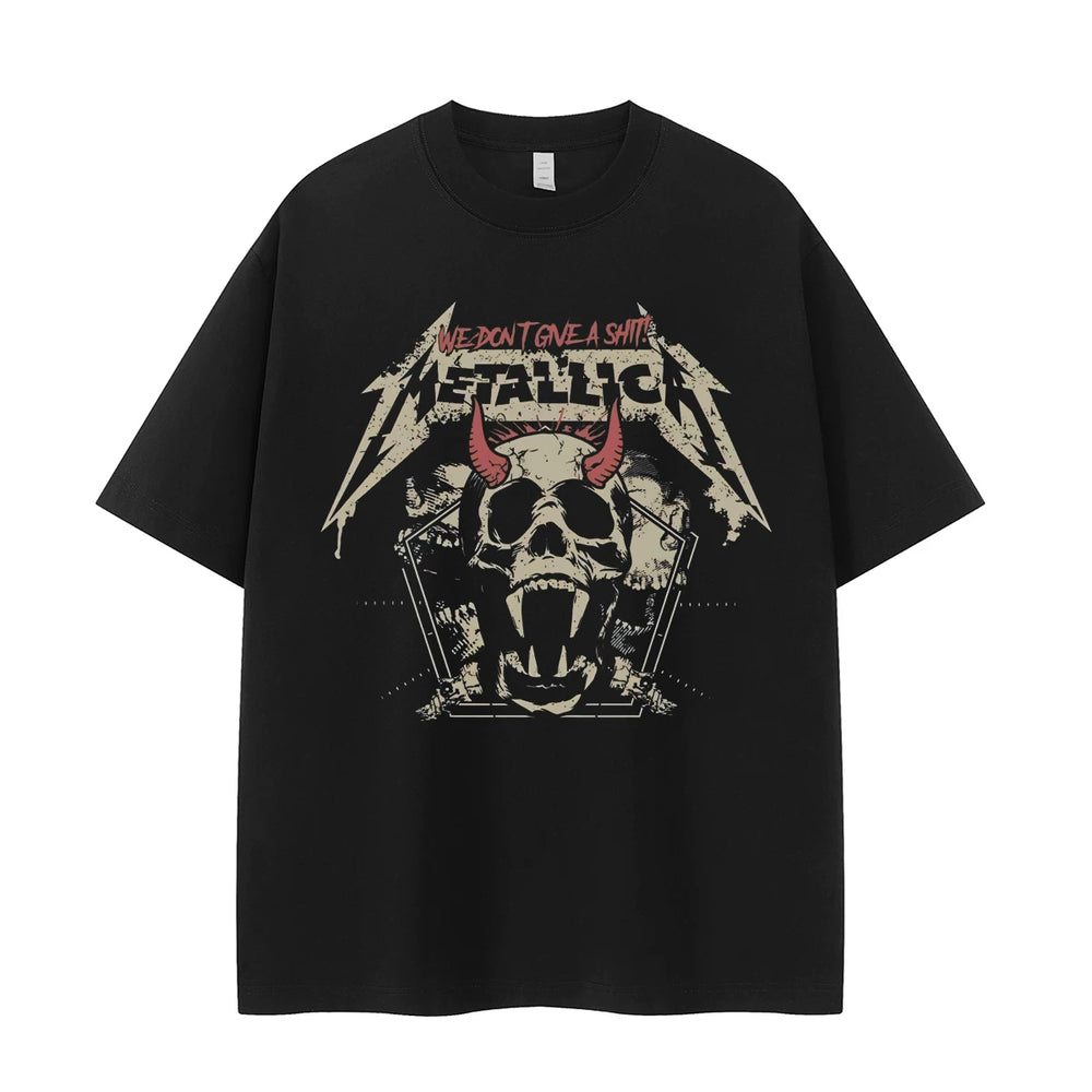 Metallica band retro American street dark skeleton niche vtg shoulder loose rock short sleeved T-shirt