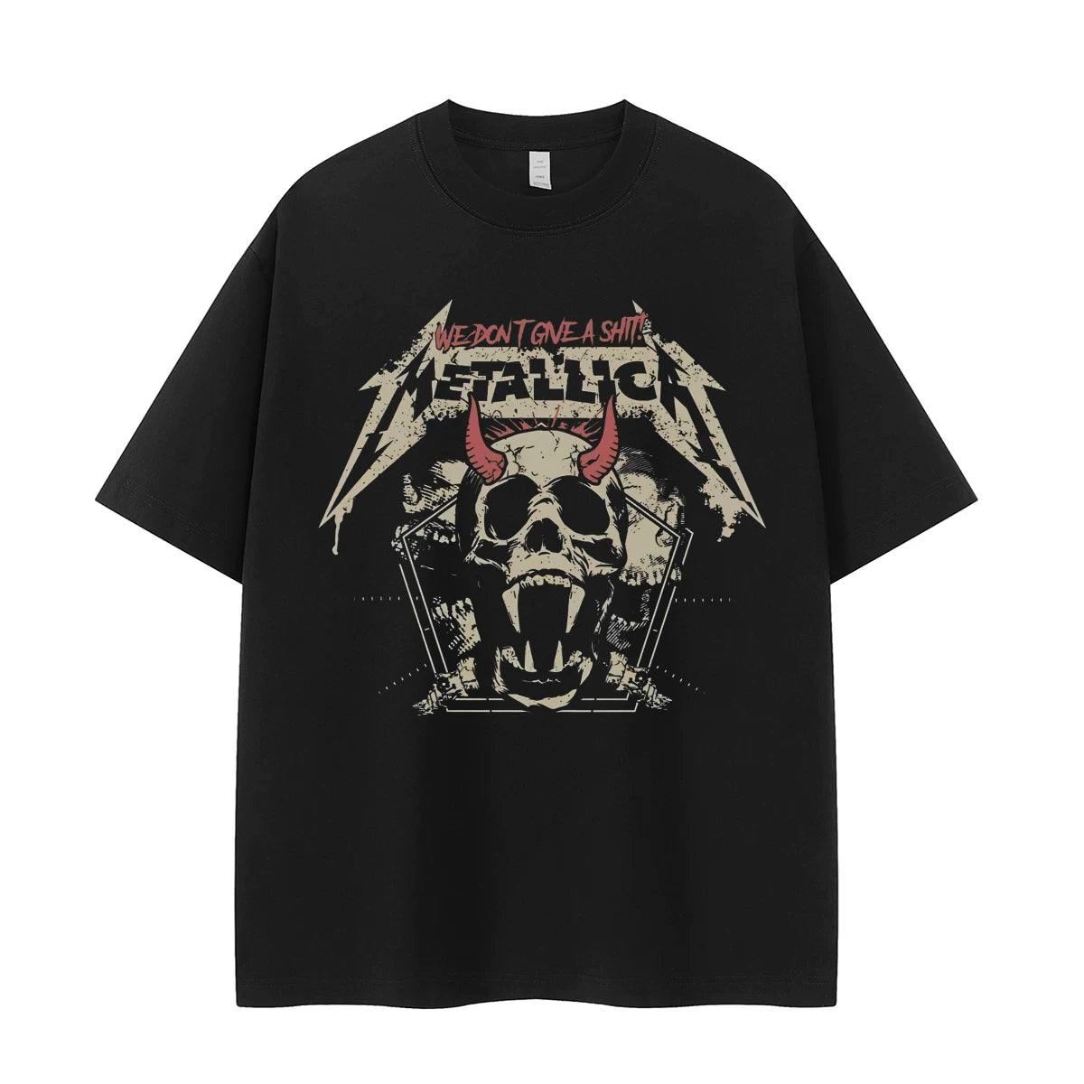Metallica band retro American street dark skeleton niche vtg shoulder loose rock short sleeved T-shirt