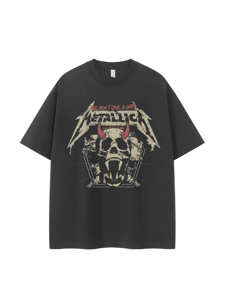 Metallica band retro American street dark skeleton niche vtg shoulder loose rock short sleeved T-shirt