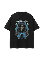 Metallica metal band retro American street dark skeleton shoulder loose cotton rock short sleeved T-shirt