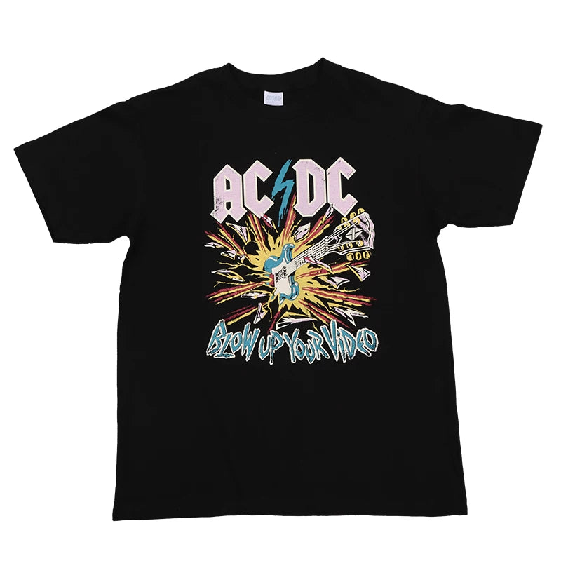 ACDC乐队皇后绿日blur摇滚fog美潮metallica复古着正肩短袖T恤男