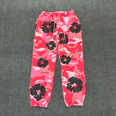 "Denim Tears" Pink Camo Floral Pattern Oversized Sweatpants