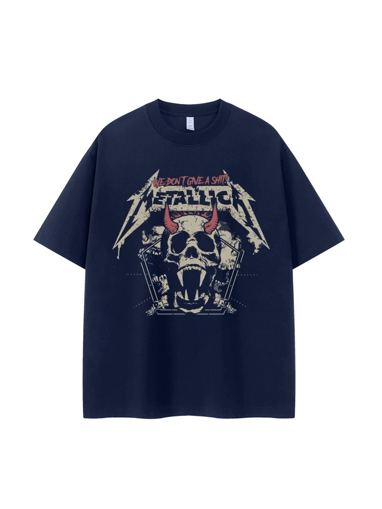 Metallica band retro American street dark skeleton niche vtg shoulder loose rock short sleeved T-shirt