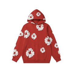 Denim Tears Cotton Wreath Graphic Hoodie - Red / Relaxed Streetwear Fit