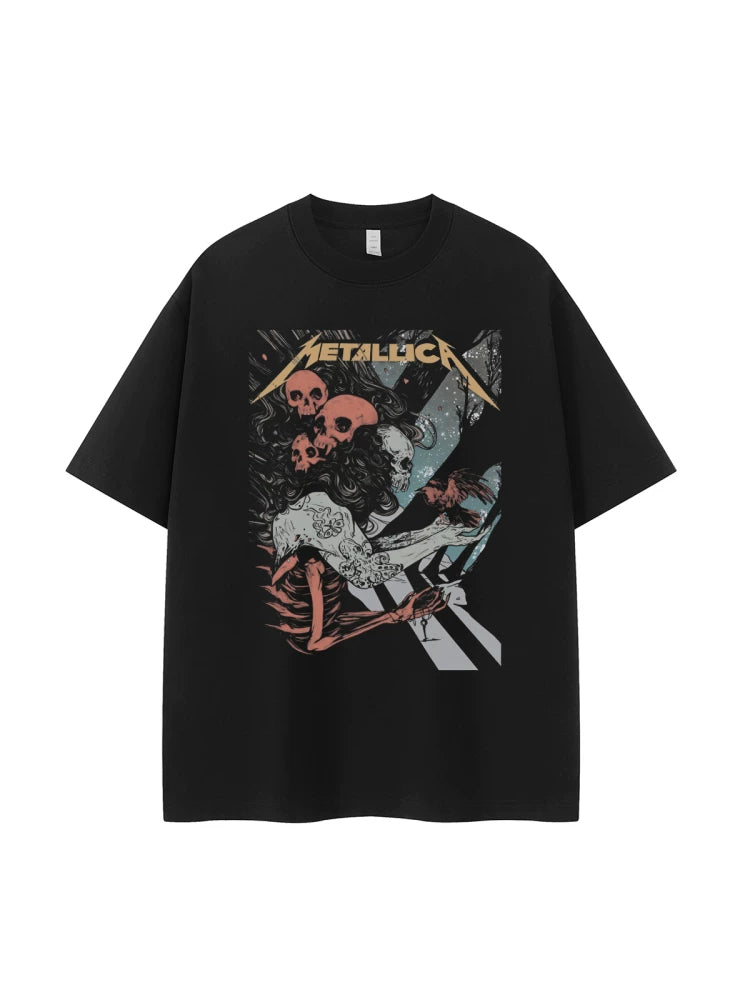 Metallica metal band retro American street niche vtg loose shoulder pure cotton rock short sleeved T-shirt