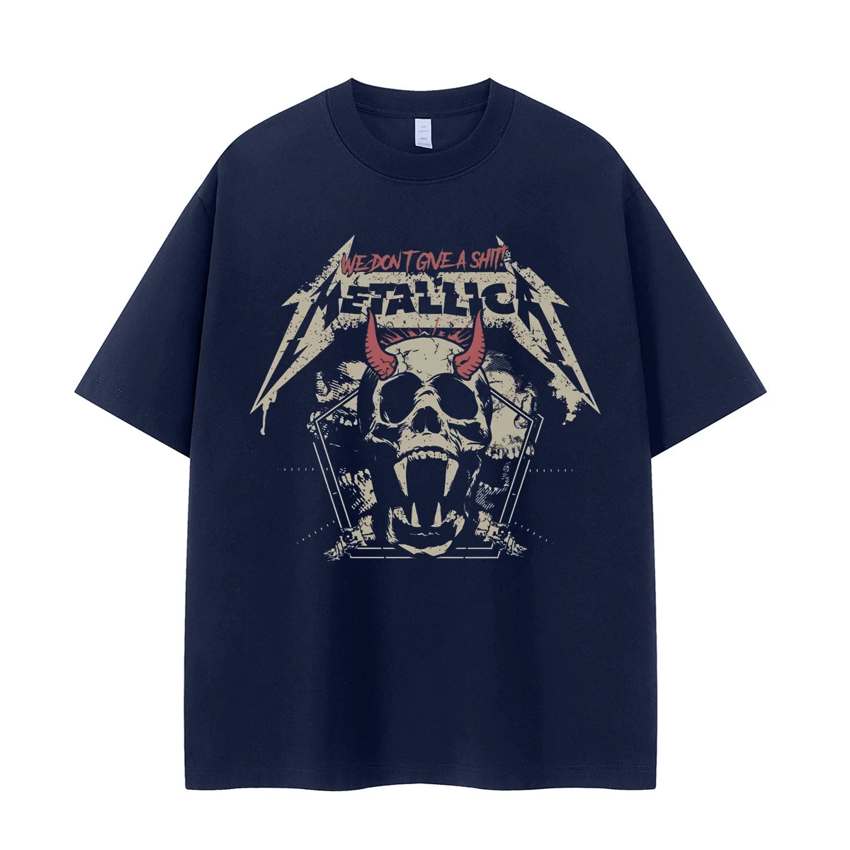 Metallica band retro American street dark skeleton niche vtg shoulder loose rock short sleeved T-shirt