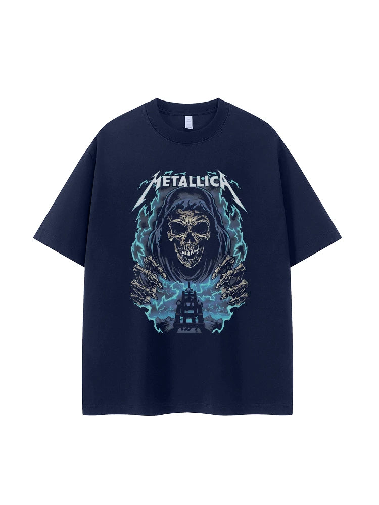 Metallica metal band retro American street dark skeleton shoulder loose cotton rock short sleeved T-shirt