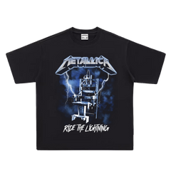 Metallica Band Rock T-shirt Heavy Metal Lightning Print Heavy Cotton Washed Old High Street Trendy Loose
