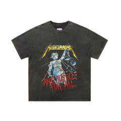 Washed vintage T-shirt metallica metal band American retro short sleeved rock round neck couple pure cotton