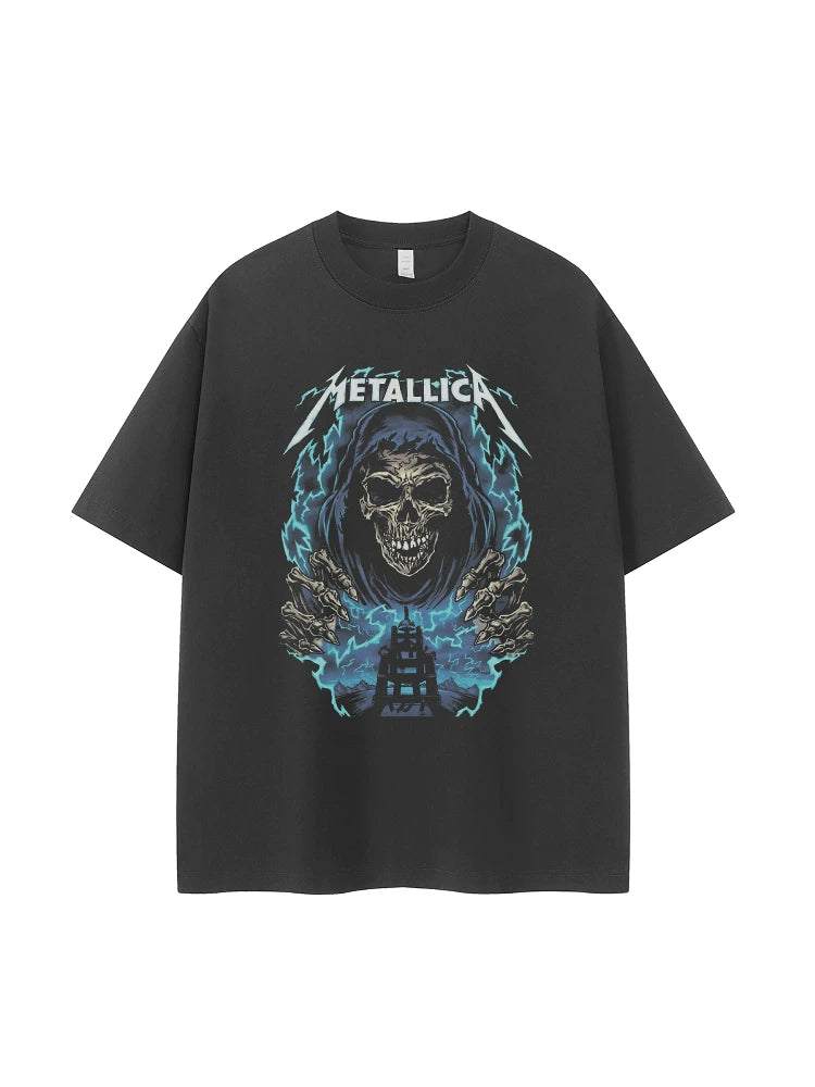 Metallica metal band retro American street dark skeleton shoulder loose cotton rock short sleeved T-shirt
