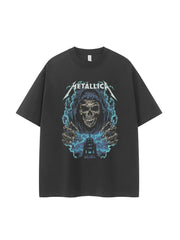 Metallica metal band retro American street dark skeleton shoulder loose cotton rock short sleeved T-shirt