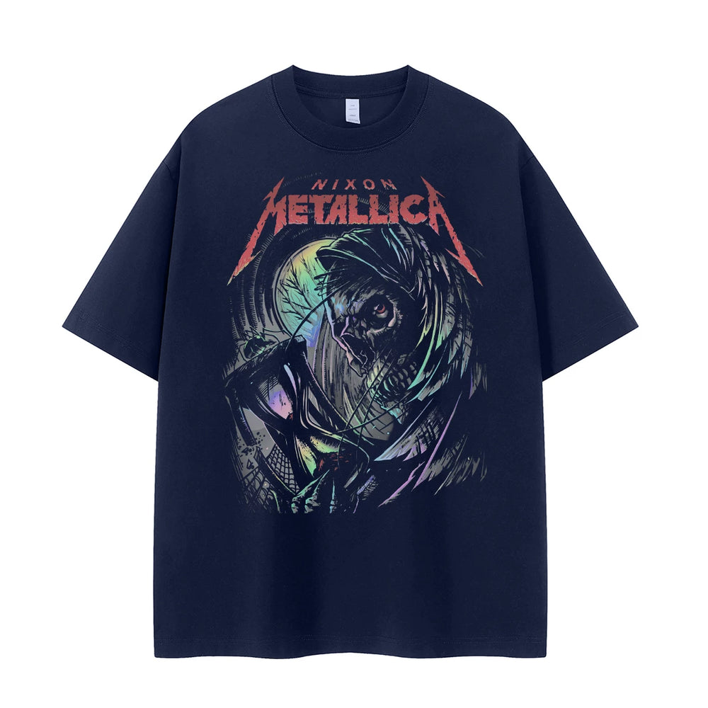 Metallica metal band retro American street niche design, dark shoulder rock short sleeved T-shirt