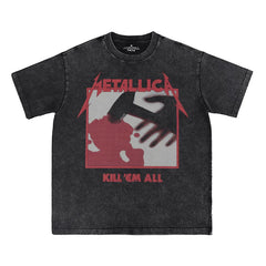 METALLICA数码直喷水洗做旧摇滚乐队复古美式街头嘻哈朋克短袖T恤