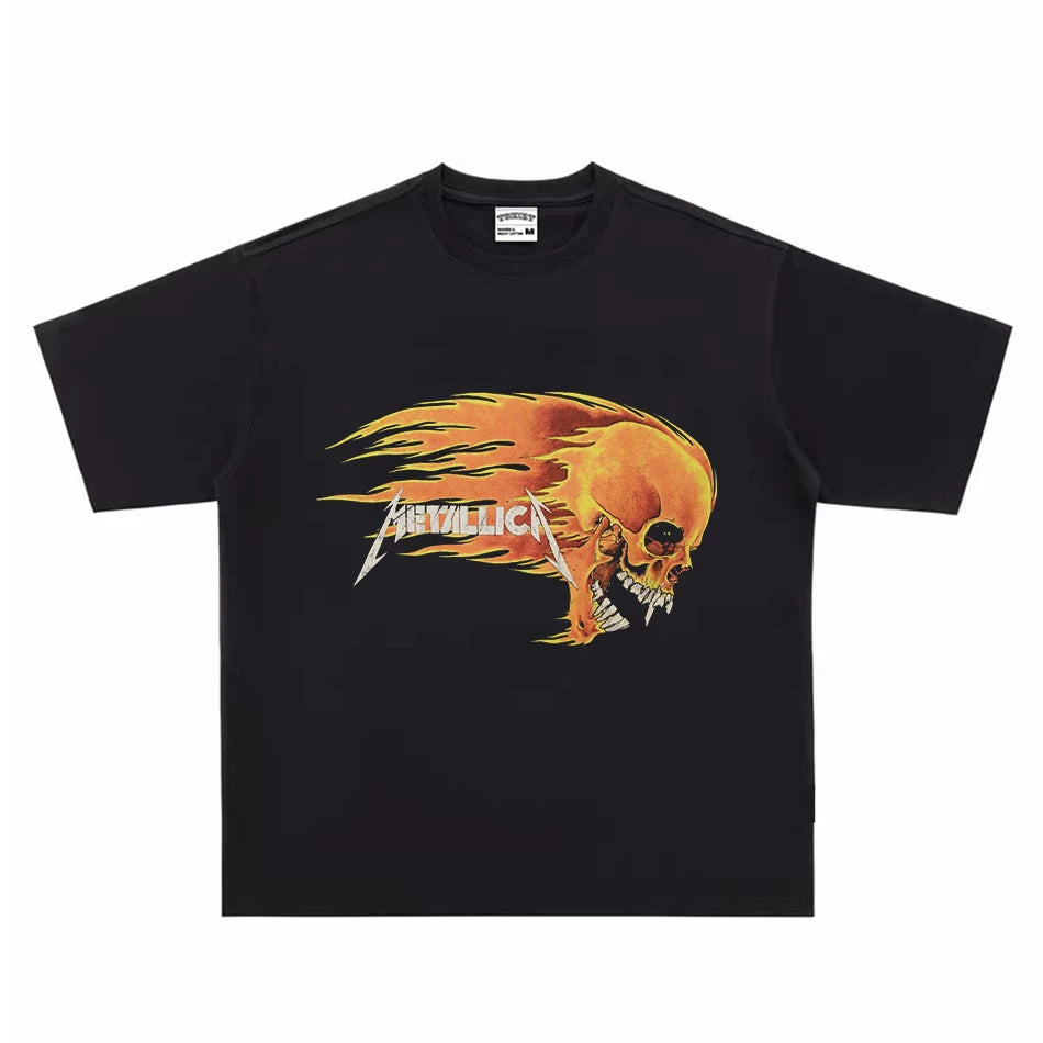 Metallica Rock T-shirt Retro Concert Commemorative Short Sleeve Digital Direct Spray Heavy Cotton