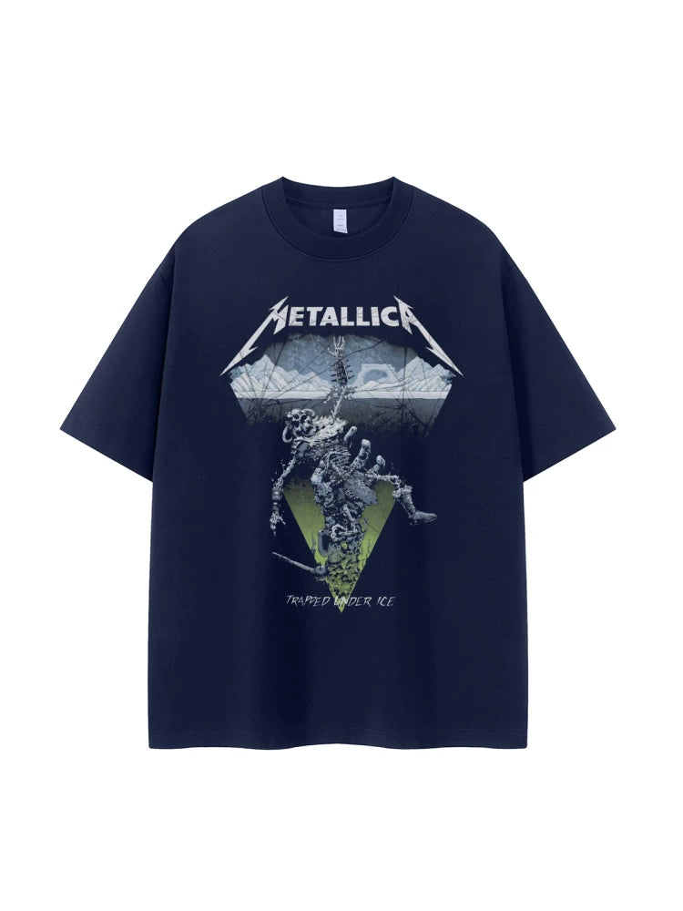 Metallica metal band retro American street niche dark vtg loose shoulder rock short sleeved T-shirt