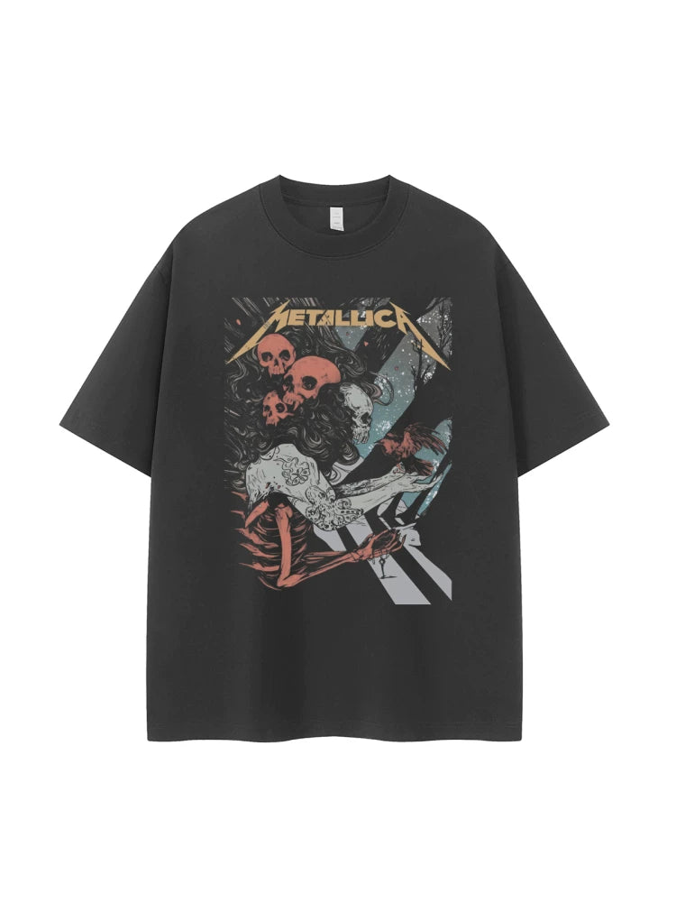 Metallica metal band retro American street niche vtg loose shoulder pure cotton rock short sleeved T-shirt