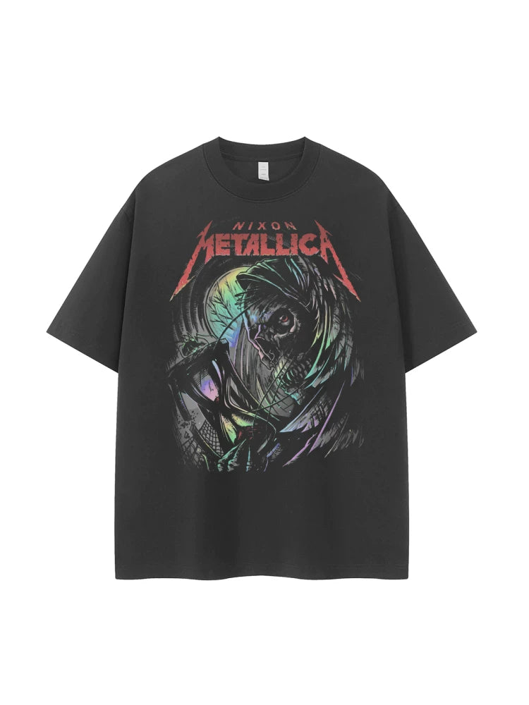 Metallica metal band retro American street niche design, dark shoulder rock short sleeved T-shirt