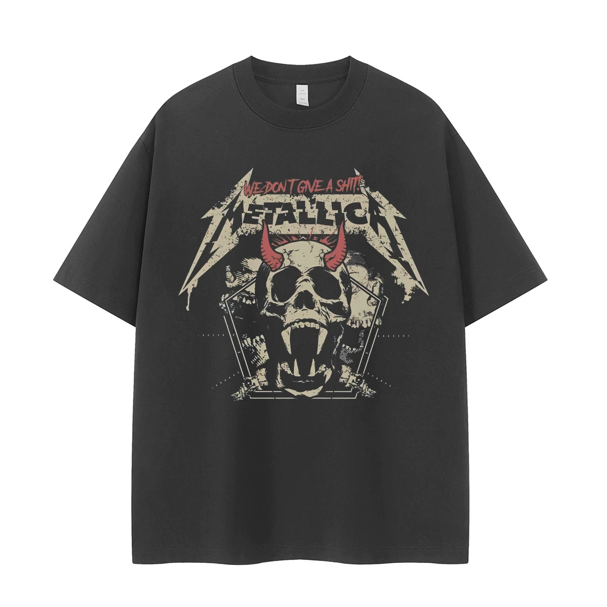 Metallica band retro American street dark skeleton niche vtg shoulder loose rock short sleeved T-shirt