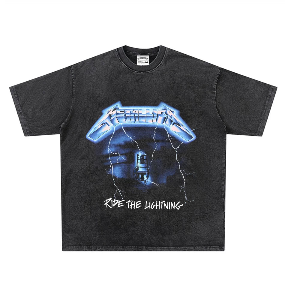 Metallica ride the lighting printed T-shirt band washed for vintage